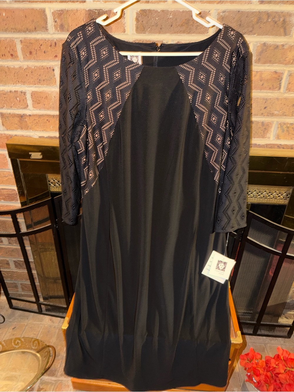 NWT $130 Tag Ladies size 16 Anne Klein black long sleeve midi dressy dress